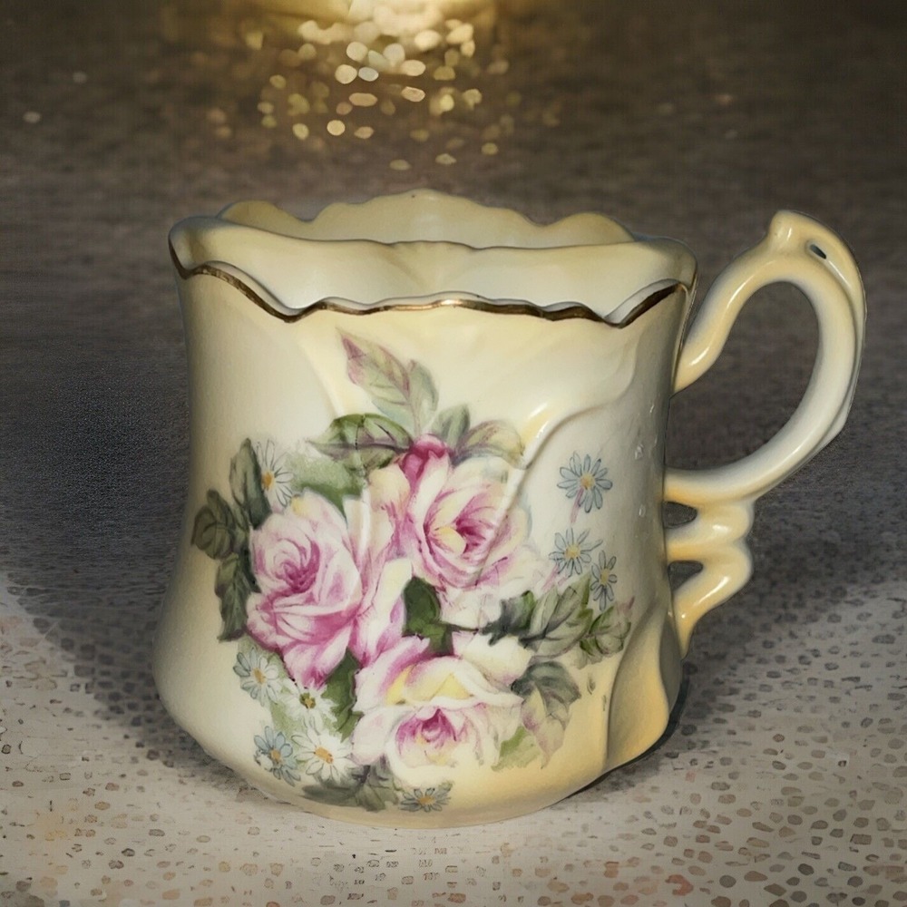 VTG Brandenburg Germany Floral Shaving Mug Pink Roses Scalloped Rim